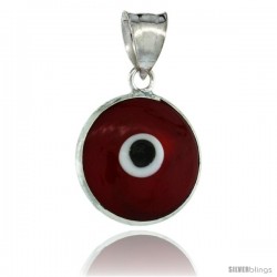 Sterling Silver Red Color Evil Eye Pendant, 5/8 in wide