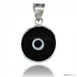 Sterling Silver Black Color Evil Eye Pendant, 5/8 in wide