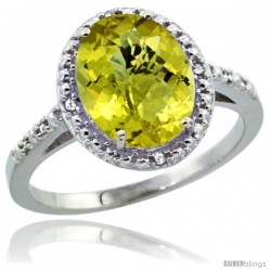 Sterling Silver Diamond Natural Lemon QuartzRing 2.4 ct Oval Stone 10x8 mm, 1/2 in wide