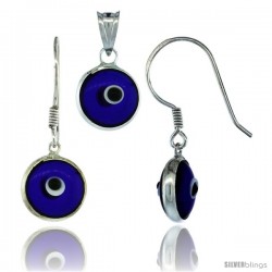 Sterling Silver Navy Blue Color Evil Eye Pendant & Earrings Set