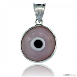 Sterling Silver Light Pink Color Evil Eye Pendant, 5/8 in wide