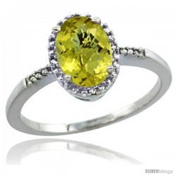 Sterling Silver Diamond Natural Lemon Quartz Ring 1.17 ct Oval Stone 8x6 mm, 3/8 in wide