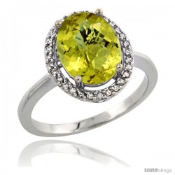 Sterling Silver Diamond Natural Lemon Quartz Ring 2.4 ct Oval Stone 10x8 mm, 1/2 in wide -Style Cwg27114