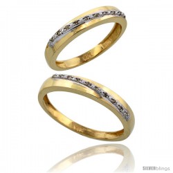 14k Gold 2-Piece His (3.5mm) & Hers (3.5mm) Diamond Wedding Band Set, w/ 0.16 Carat Brilliant Cut Diamonds