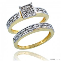 14k Gold 2-Piece Diamond Engagement Ring Band Set w/ 0.21 Carat Brilliant Cut Diamonds, 1/8 in. (3.5mm) wide