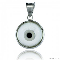 Sterling Silver Translucent Light Gray Color Evil Eye Pendant, 5/8 in wide