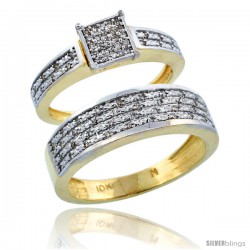 14k Gold 2-Piece Diamond Ring Band Set w/ Rhodium Accent ( Engagement Ring & Man's Wedding Band ), w/ 0.27 Carat Brilliant Cut