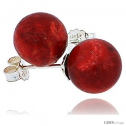 Sterling Silver Natural Red Coral Ball Stud Earrings 3/8" (10 mm)