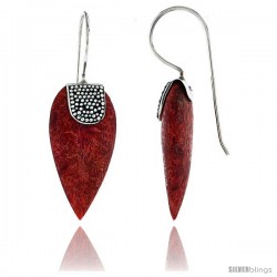 Sterling Silver Pear-shape Natural Red Coral Earrings 1" (25 mm)