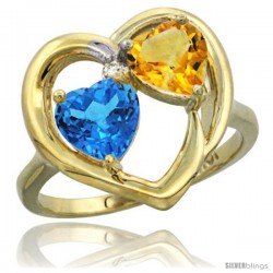 10k Yellow Gold 2-Stone Heart Ring 6mm Natural Swiss Blue & Citrine