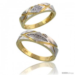 10k Yellow Gold Diamond 2 Piece Wedding Ring Set His 6mm & Hers 5mm