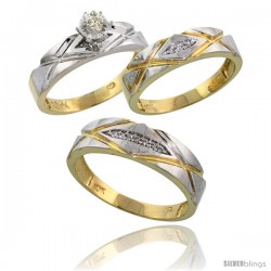 10k Yellow Gold Diamond Trio Wedding Ring Set His 6mm & Hers 5mm