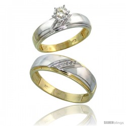 10k Yellow Gold 2-Piece Diamond wedding Engagement Ring Set for Him & Her, 5.5mm & 7mm wide