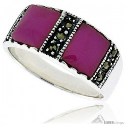 Sterling Silver Oxidized Ring, w/ Two 7mm Square-shaped Purple Resin, 5/16 (8 mm) wide