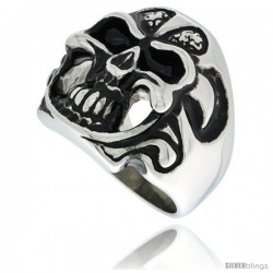 Surgical Steel Biker Skull Ring with Tribal Pattern Helmet