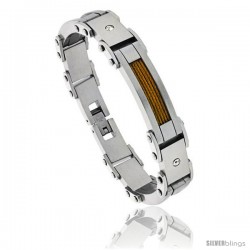 Stainless Steel Men's Cable Bracelet Gold Finish Crystals Accen, 8 1/2 in