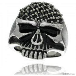 Surgical Steel Biker Skull Ring Black Cubic Zirconia Pave