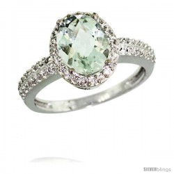 Sterling Silver Diamond Natural Green Amethyst Ring Ring Oval Stone 9x7 mm 1.76 ct 1/2 in wide