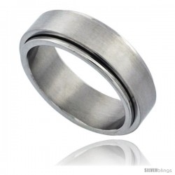 Surgical Steel 7mm Spinner Ring Wedding Band Matte Finish
