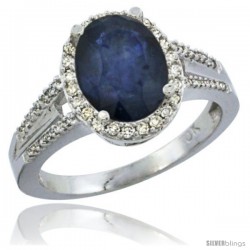 10K White Gold Natural Blue Sapphire Ring Oval 10x8 Stone Diamond Accent