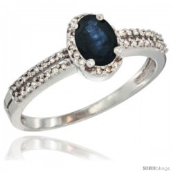 10K White Gold Natural Blue Sapphire Ring Oval 6x4 Stone Diamond Accent -Style Cw916178