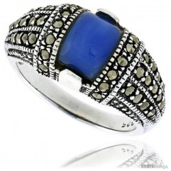 Sterling Silver Oxidized Dome Ring w/ Blue Resin, 3/8" (10 mm) wide