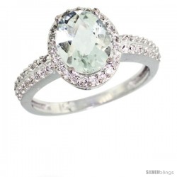 14k White Gold Diamond Green-Amethyst Ring Oval Stone 9x7 mm 1.76 ct 1/2 in wide