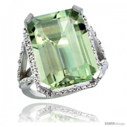 14k White Gold Diamond Green-Amethyst Ring 14.96 ct Emerald shape 18x13 Stone 13/16 in wide