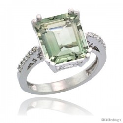 14k White Gold Diamond Green-Amethyst Ring 5.83 ct Emerald Shape 12x10 Stone 1/2 in wide