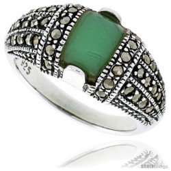 Sterling Silver Oxidized Dome Ring w/ Green Resin, 3/8" (10 mm) wide