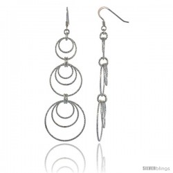 Sterling Silver Diamond Cut Tubing Graduated Dangling Circles Earrings, 3-1/4 in. tall