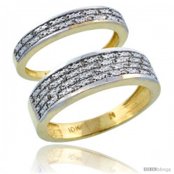 14k Gold 2-Piece His (6.5mm) & Hers (3.5mm) Diamond Wedding Ring Band Set w/ 0.18 Carat Brilliant Cut Diamonds