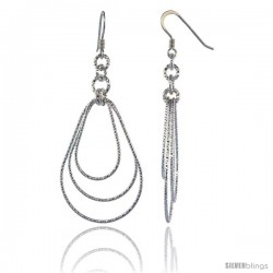 Sterling Silver Diamond Cut Tubing Dangling Teardrops Earrings, 2-1/4 in. tall