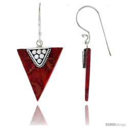Sterling Silver Inverted Triangle Natural Red Coral Earrings 7/8" (22 mm)