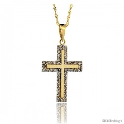 14k Gold 18 in. Chain & 7/8 in. (23mm) tall Diamond Latin Cross Pendant, w/ 0.28 Carat Brilliant Cut Diamonds