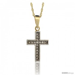 14k Gold 18 in. Chain & 11/16 in. (18mm) tall Small Diamond Latin Cross Pendant, w/ 0.10 Carat Brilliant Cut Diamonds