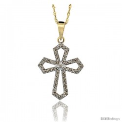 14k Gold 18 in. Chain & 7/8 in. (22mm) tall Diamond Gothic Cross Cut Out Pendant, w/ 0.31 Carat Brilliant Cut Diamonds