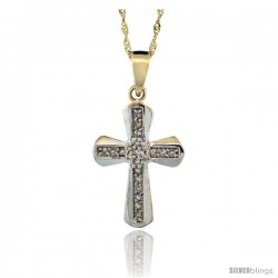 14k Gold 18 in. Chain & 13/16 in. (21mm) tall Diamond Clustered Cross Pendant, w/ 0.14 Carat Brilliant Cut Diamonds