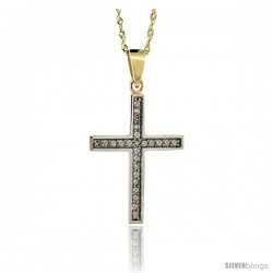 14k Gold 18 in. Chain & 15/16 in. (24mm) tall Diamond Latin Cross Pendant, w/ 0.15 Carat Brilliant Cut Diamonds