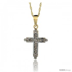 14k Gold 18 in. Chain & 3/4 in. (19mm) tall Tiny Diamond Fleury Cross Pendant, w/ 0.15 Carat Brilliant Cut Diamonds