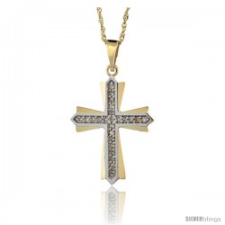 14k Gold 18 in. Chain & 1 in. (25mm) tall Diamond Cross Patonce Pendant, w/ 0.15 Carat Brilliant Cut Diamonds