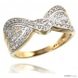 14k Gold Diamond Ribbon Ring w/ 0.15 Carat Brilliant Cut ( H-I Color VS2-SI1 Clarity ) Diamonds, 3/8 in. (9.5mm) wide