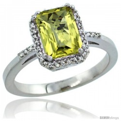 Sterling Silver Diamond Natural Lemon Quartz Ring 1.6 ct Emerald Shape 8x6 mm, 1/2 in wide -Style Cwg27129