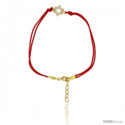 6.5 in. Red Silk Bracelet Sterling Silver (Gold Plated) Jeweled Star of David Charm, 1 in. Extension