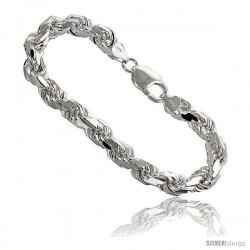 Sterling Silver Italian Rope Chain Necklaces & Bracelets 7 mm Diamond-cut Handmade Nickel Free