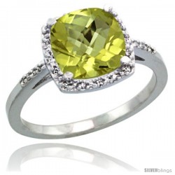 Sterling Silver Diamond Natural Lemon Quartz Ring 2.08 ct Cushion cut 8 mm Stone 1/2 in wide