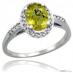 Sterling Silver Diamond Natural Lemon Quartz Ring Oval Stone 8x6 mm 1.17 ct 3/8 in wide