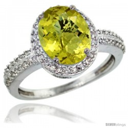 Sterling Silver Diamond Natural Lemon Quartz Ring Oval Stone 10x8 mm 2.4 ct 1/2 in wide