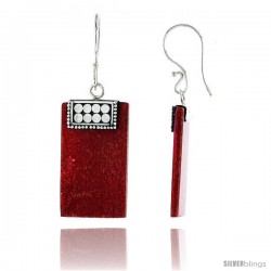 Sterling Silver Rectangular Natural Red Coral Earrings 1 1/16" (27 mm)