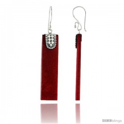 Sterling Silver Beaded Bar Natural Red Coral Earrings 1 11/16" (42 mm)